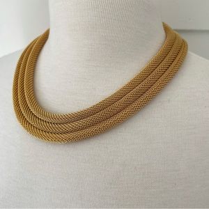 Vintage Gold Monet Three Stranded Coil Mesh Collar Necklace